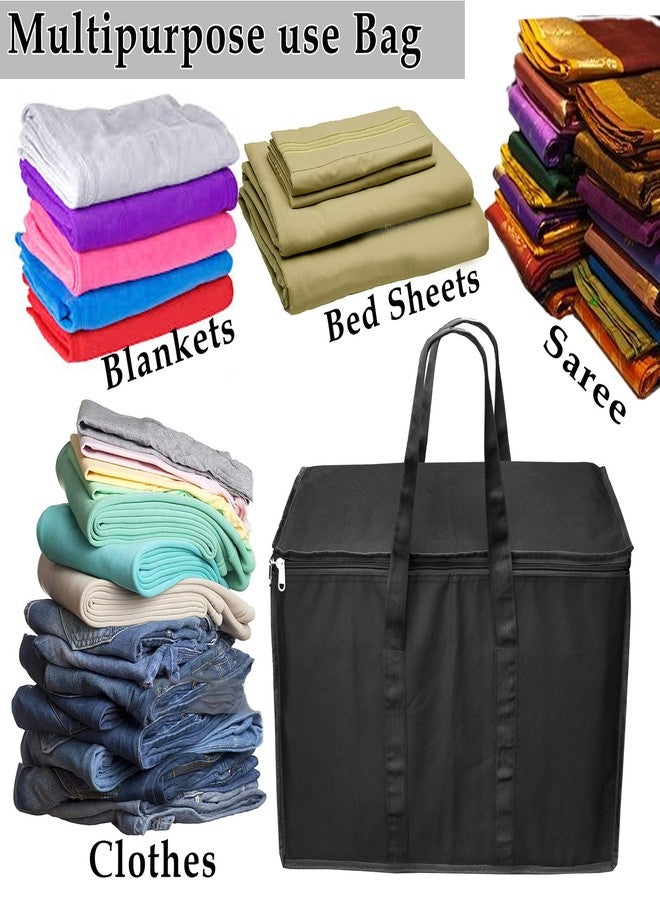 DAHSHA 1 Pack Nylon Moisture Proof Multi-Purpose 70 L Large Toys Storage Bag/Books Magazine/Blankets/Clothes Storage Organizer with Zip and Handle Rectangular(Black, 55.8x34x36.8cm) - Image 4